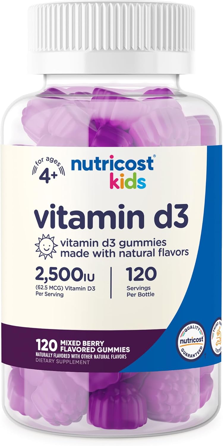 Nutricost Kids Vitamin D3 Gummies 2,500 IU (62.5mcg) - Mixed Berry Flavor, 120 Gummies - BoostGo Australia