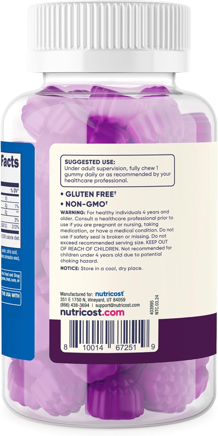 Nutricost Kids Vitamin D3 Gummies 2,500 IU (62.5mcg) - Mixed Berry Flavor, 120 Gummies - BoostGo Australia