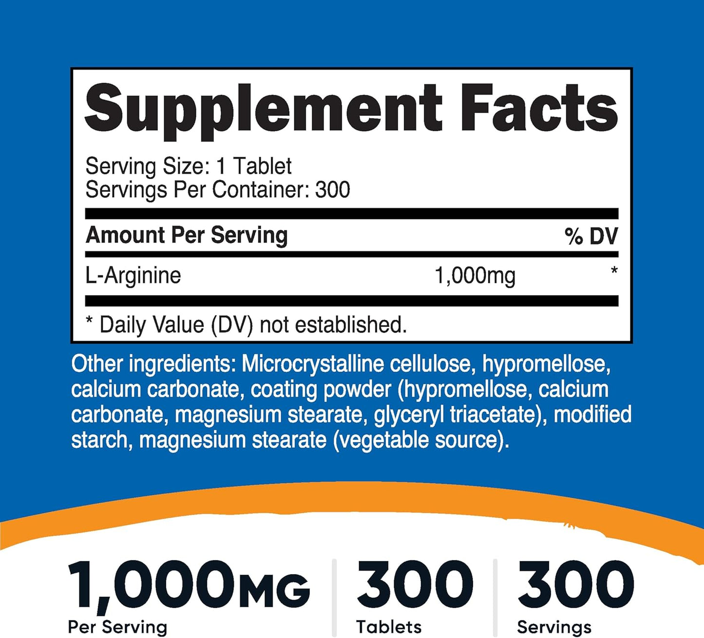 Nutricost L-Arginine 1000mg: High-Quality Amino Acid Tablets (300 Tablets)