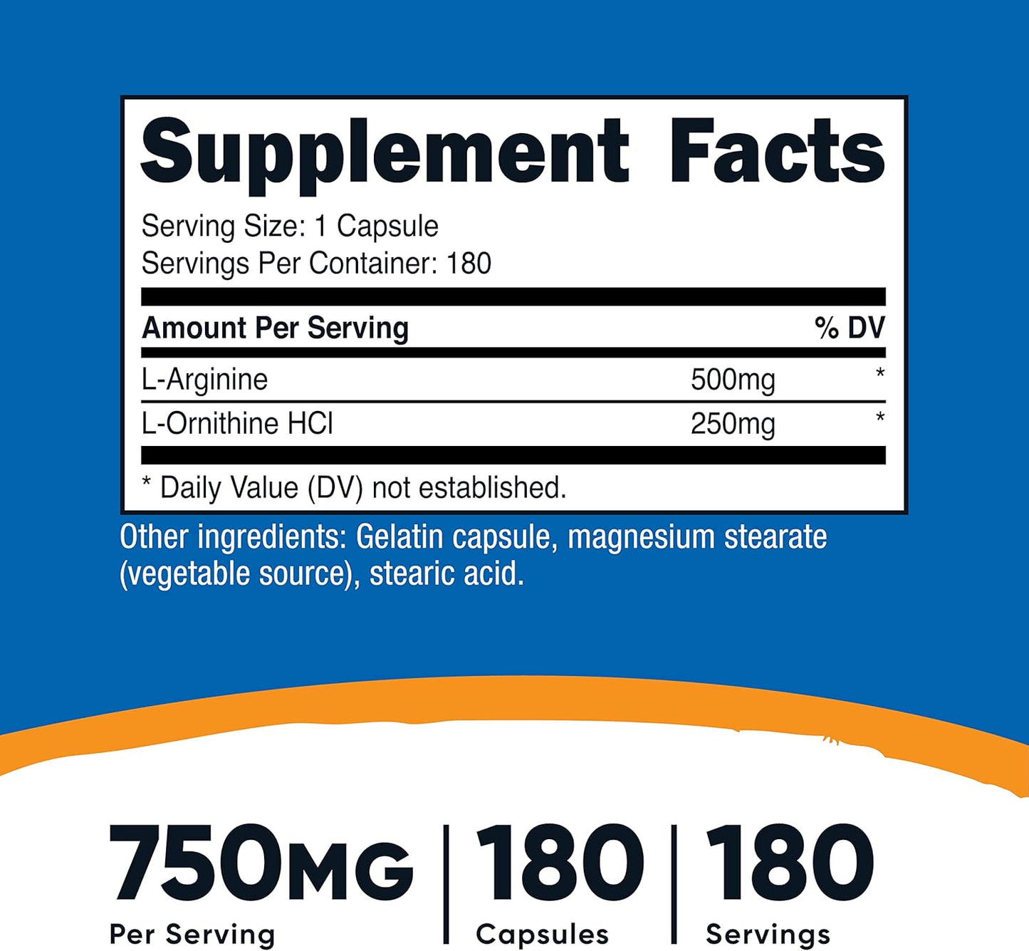 Nutricost L-Arginine L-Ornithine Supplement - 750mg, 180 Capsules x 2 Bottles for Muscle Support