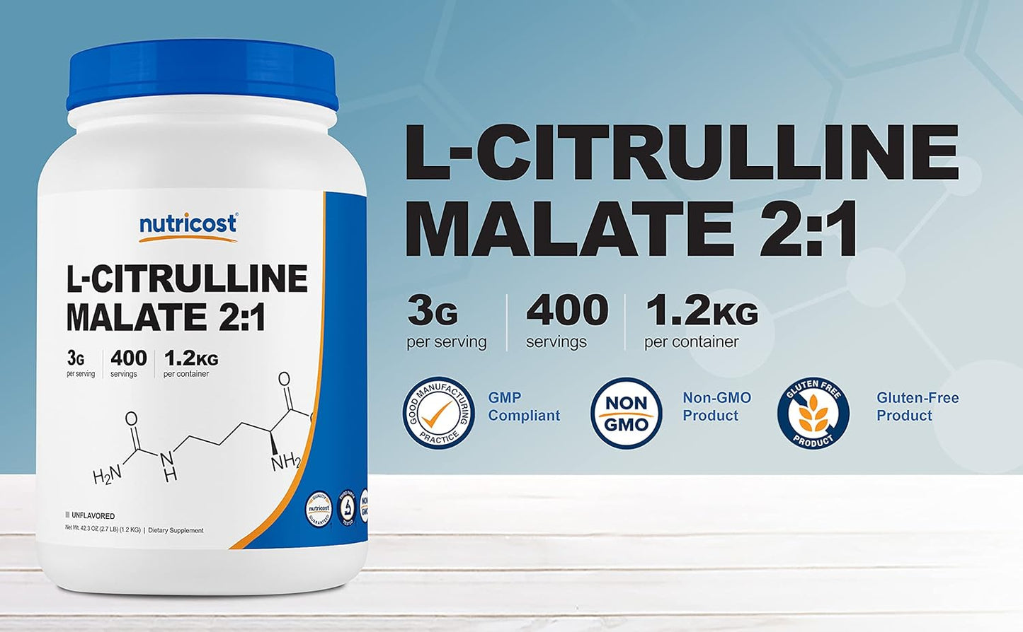 Nutricost L-Citrulline Malate Powder 2:1 Ratio - 1.2KG - Pure Amino Acid Supplement