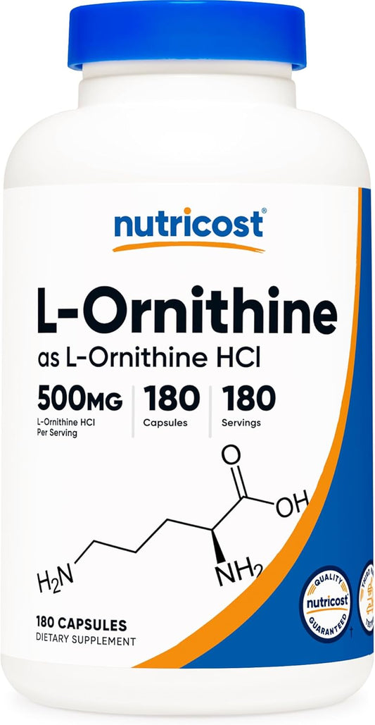 Nutricost L-Ornithine 500mg Capsules - 180 Count, Non-GMO, Gluten-Free