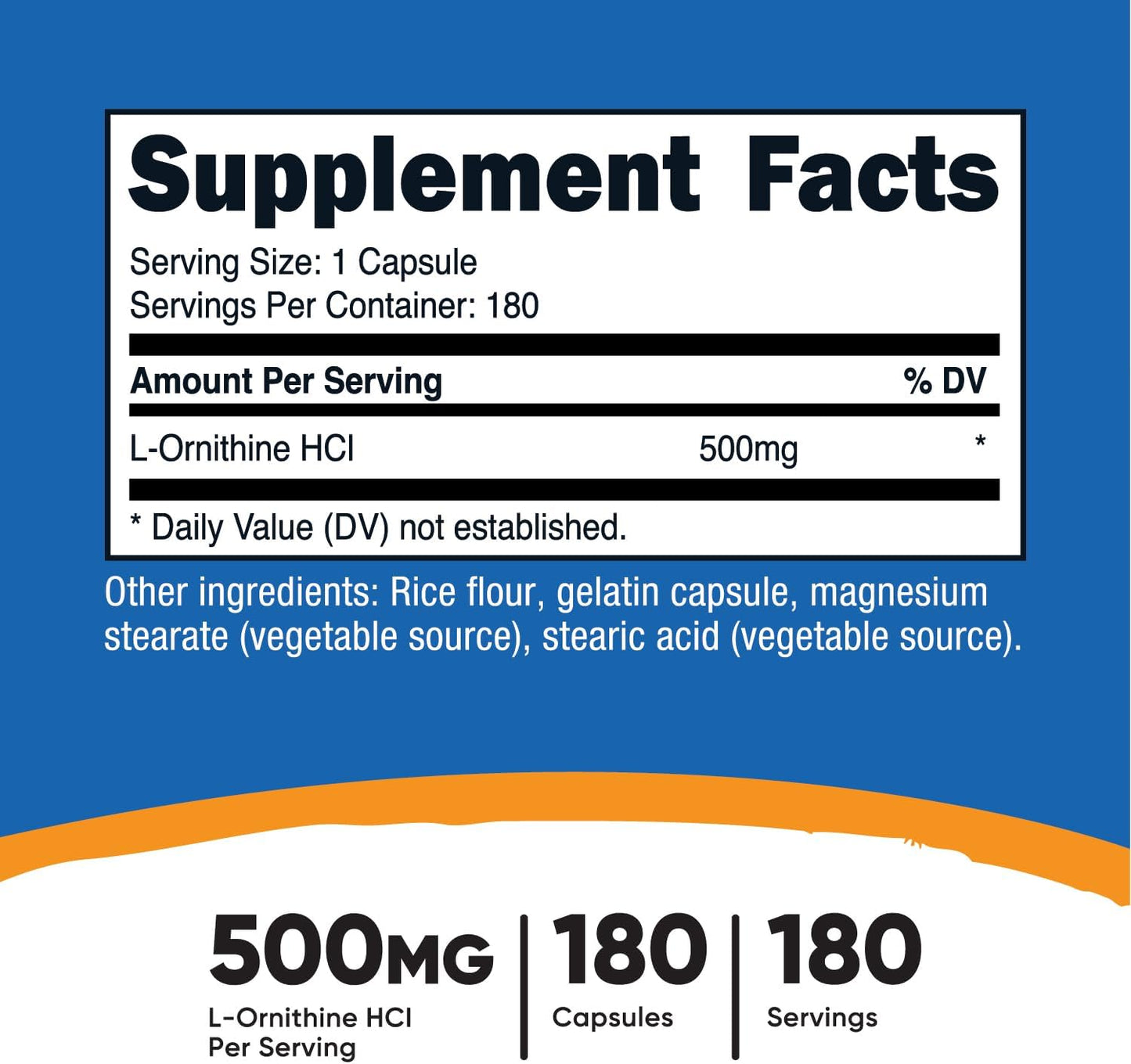 Nutricost L-Ornithine 500mg Capsules - 180 Count, Non-GMO, Gluten-Free