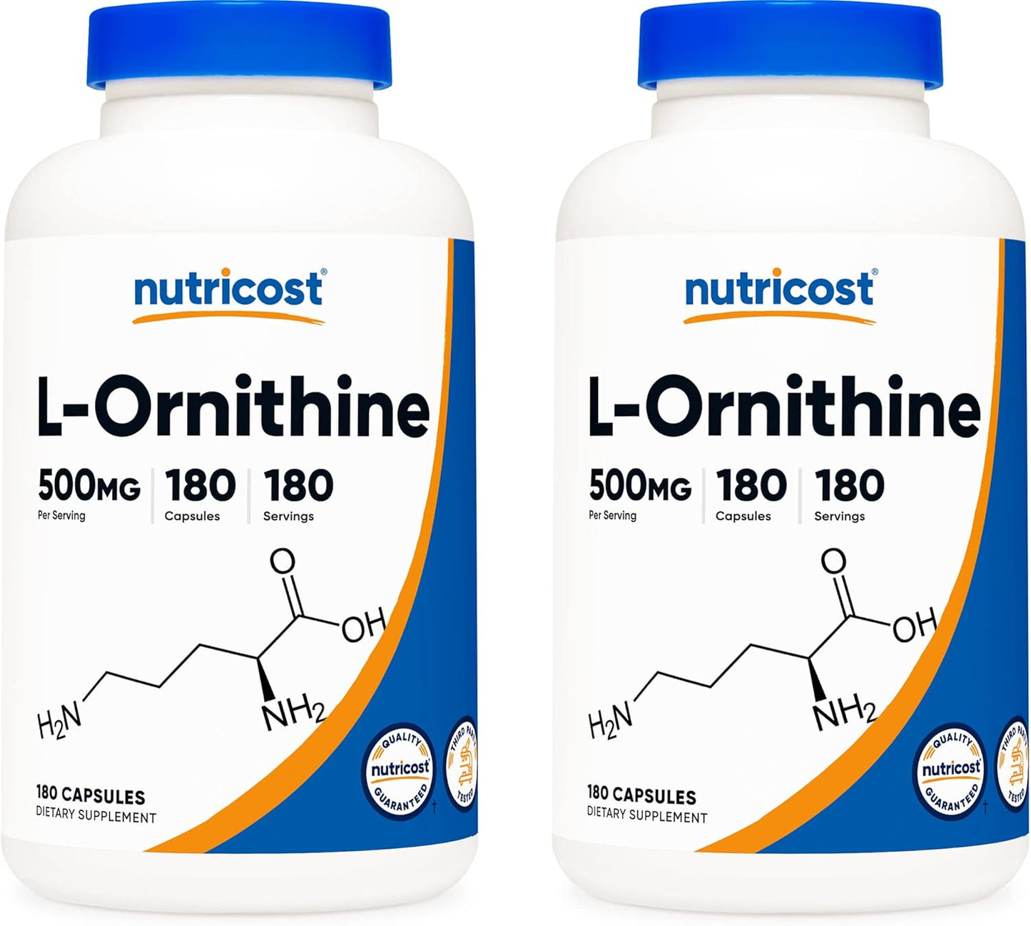 Nutricost L-Ornithine 500mg Supplement - Twin Pack of 180 Capsules
