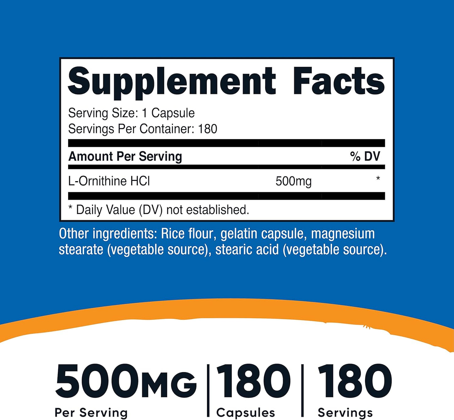 Nutricost L-Ornithine 500mg Supplement - Twin Pack of 180 Capsules
