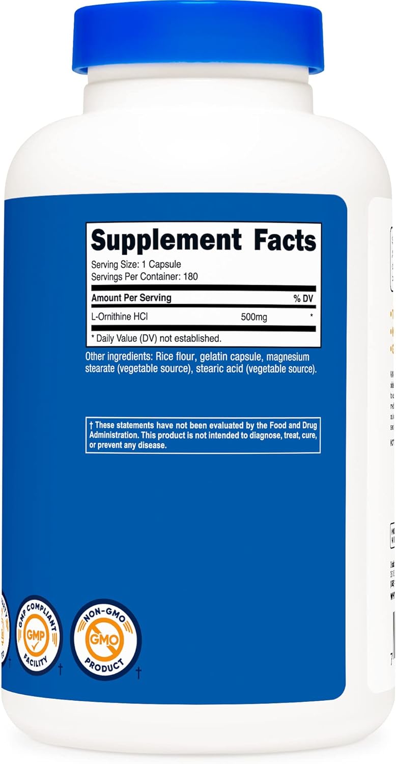 Nutricost L-Ornithine 500mg Supplement - Twin Pack of 180 Capsules