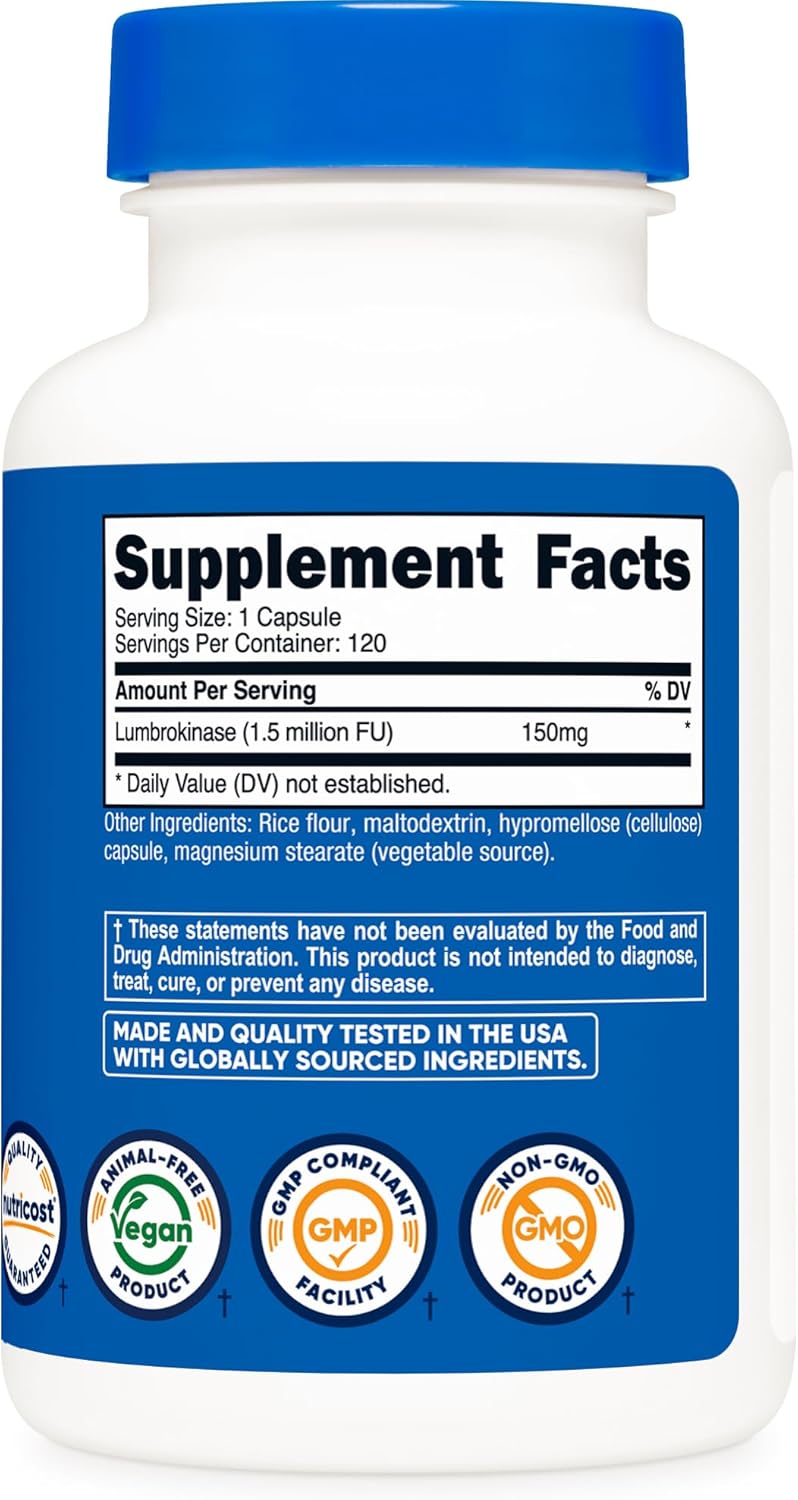 Nutricost Lumbrokinase Capsules 150 mg (120 Capsules) - Gluten-Free, Vegan, Non-GMO Formula
