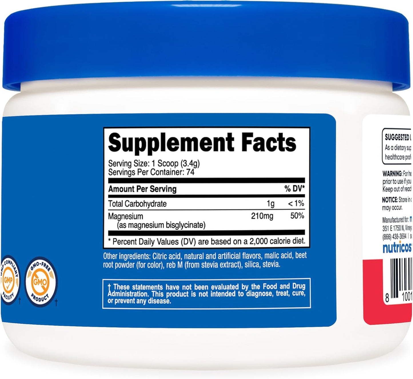 Nutricost Magnesium Bisglycinate Powder - Fruit Punch Flavor, 250g - Chelated Magnesium Supplement