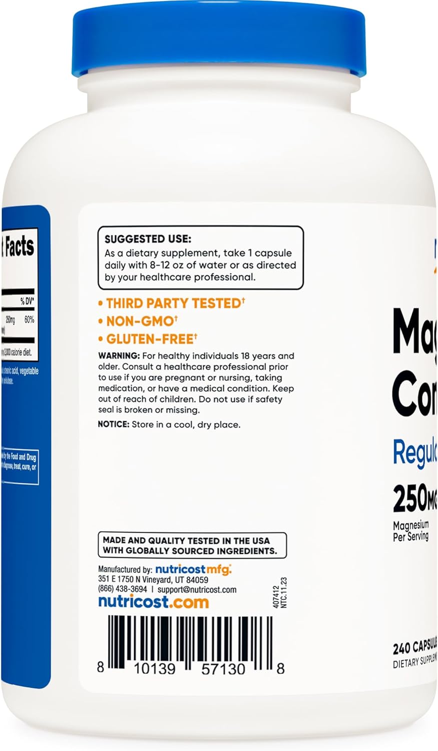 Nutricost Magnesium Complex 250mg - 240 Capsules with Oxide, Citrate, and Glycinate - Gluten Free & Non-GMO - High-Quality Magnesium Supplement