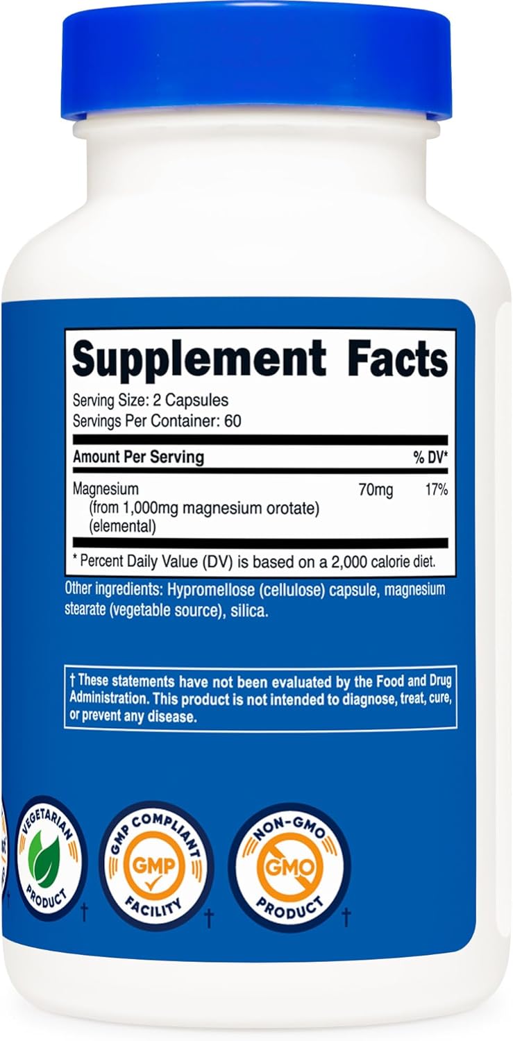 Nutricost Magnesium Orotate Capsules 1000mg - 120 Capsules, 60 Servings - 500mg Per Capsule - Non-GMO, Gluten Free