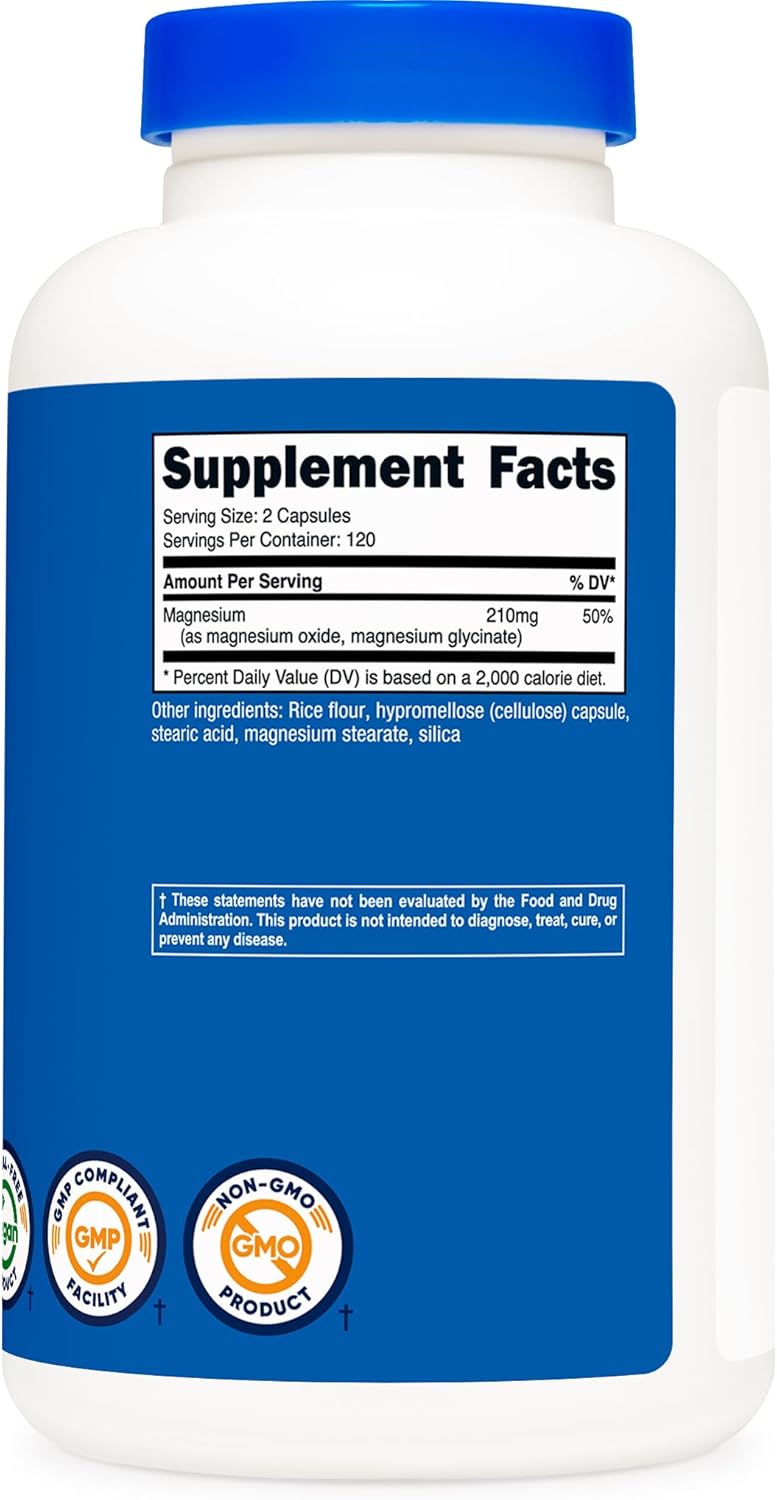 Nutricost Magnesium+ Regular Strength Capsules - 240 count, 210mg, Magnesium Glycinate & Oxide, Non-GMO, Vegan, Gluten Free