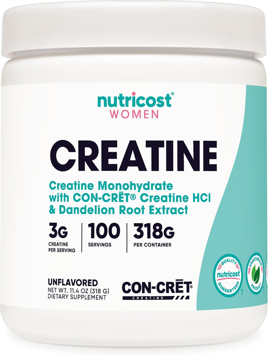 Nutricost Micronized Creatine Monohydrate Powder for Women - Unflavored, 100 Servings, Vegetarian, Non-GMO, Gluten Free