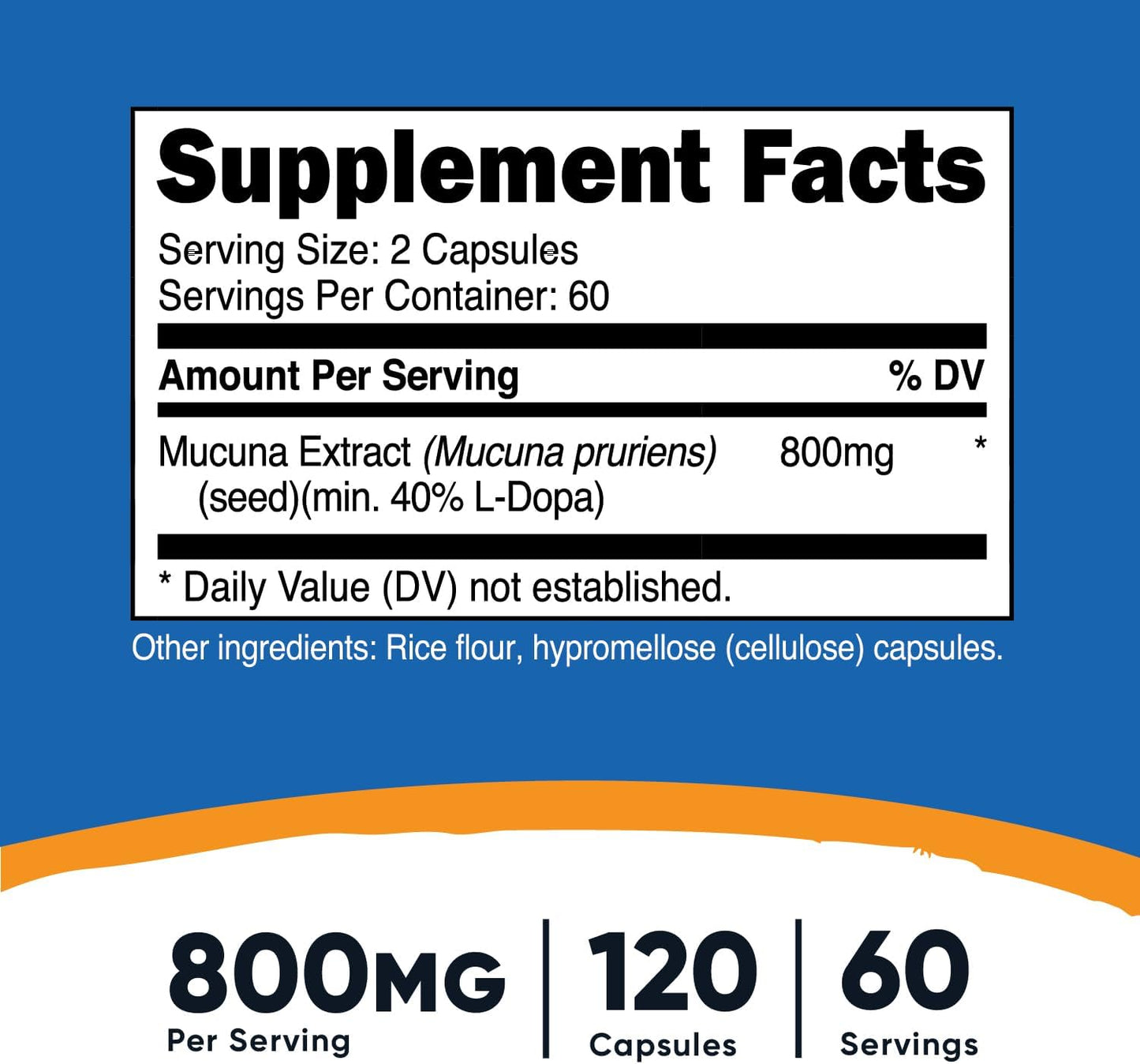 Nutricost Mucuna Pruriens 400mg Capsules - 120 Count, 800mg Per Serving, Vegetarian, Seed Extract