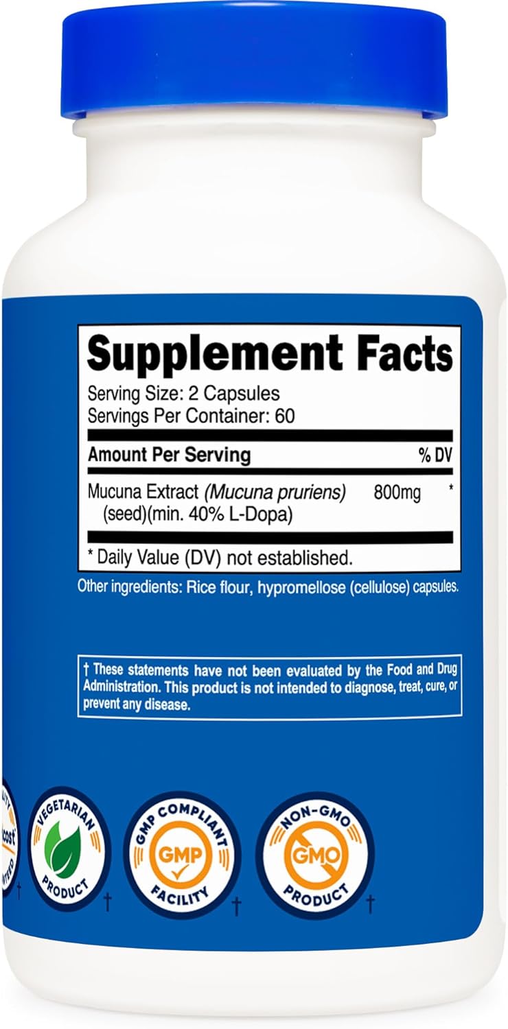 Nutricost Mucuna Pruriens 400mg Capsules - 120 Count, 800mg Per Serving, Vegetarian, Seed Extract