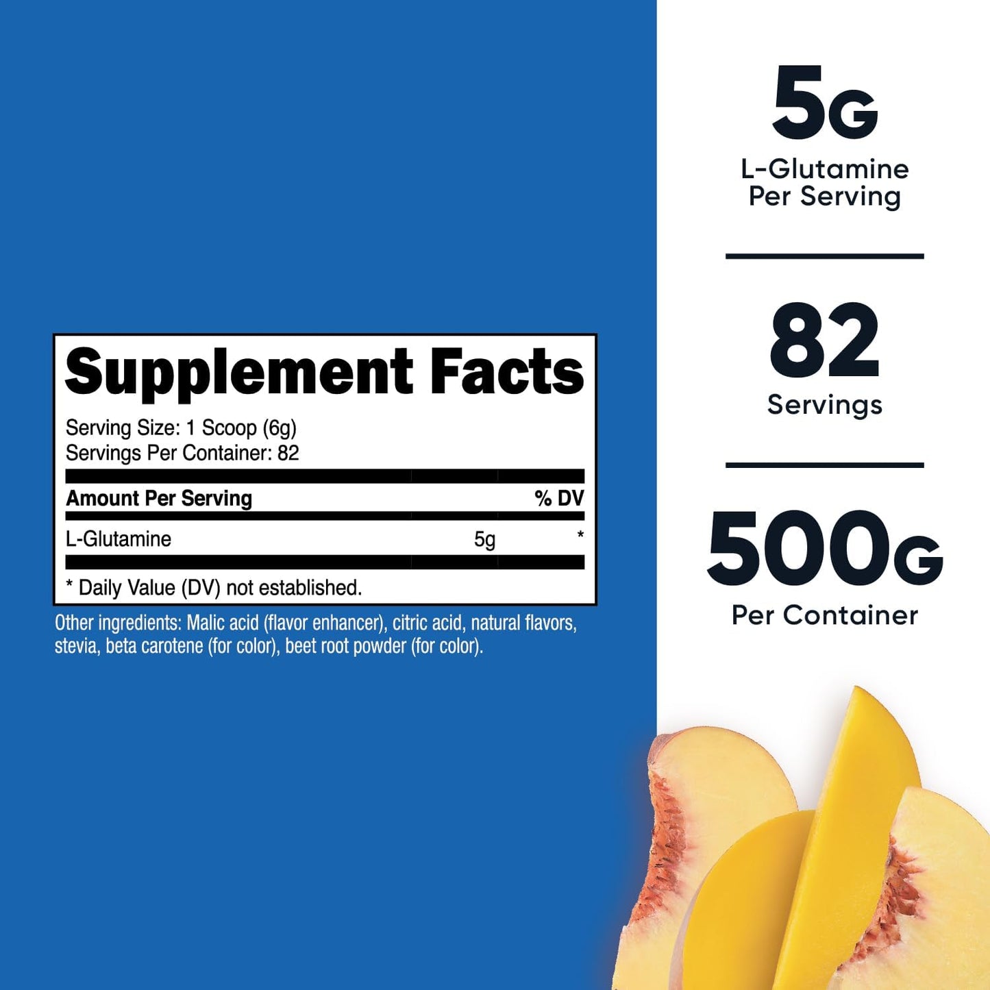 Nutricost Peach Mango L-Glutamine Powder (500g) - Gut Support Supplement with Stevia - 5g L-Glutamine per Serving - Gluten Free, Non-GMO