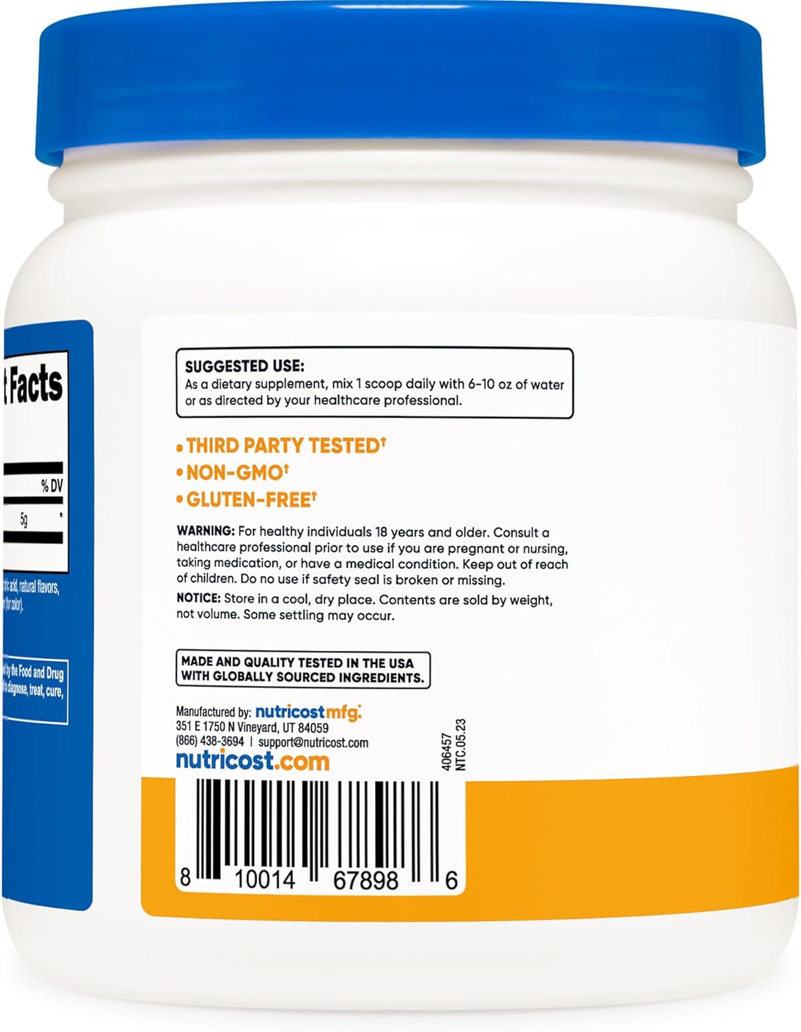Nutricost Peach Mango L-Glutamine Powder (500g) - Gut Support Supplement with Stevia - 5g L-Glutamine per Serving - Gluten Free, Non-GMO
