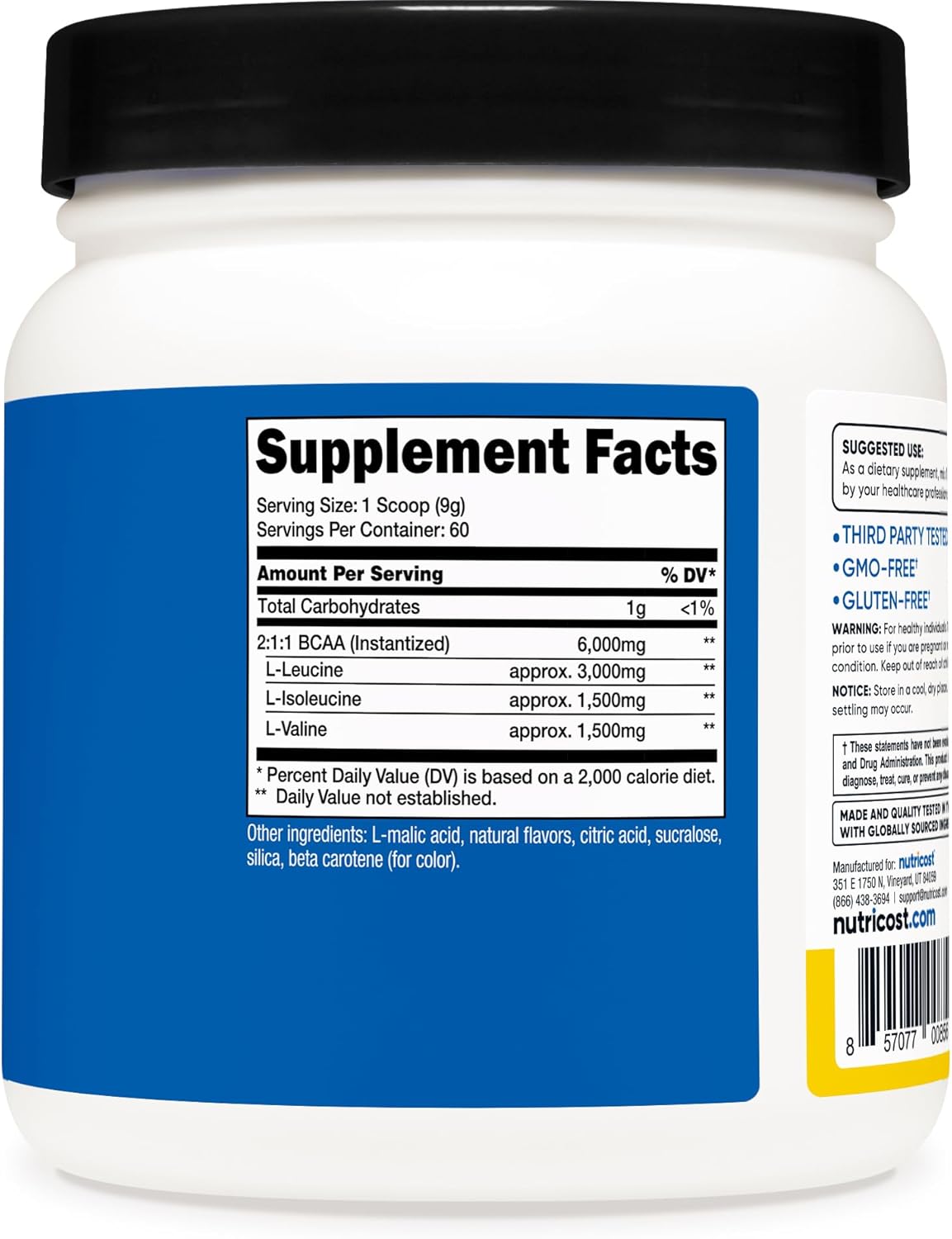 Nutricost Pineapple BCAA Powder - 60 Servings, Ideal 2:1:1 Ratio