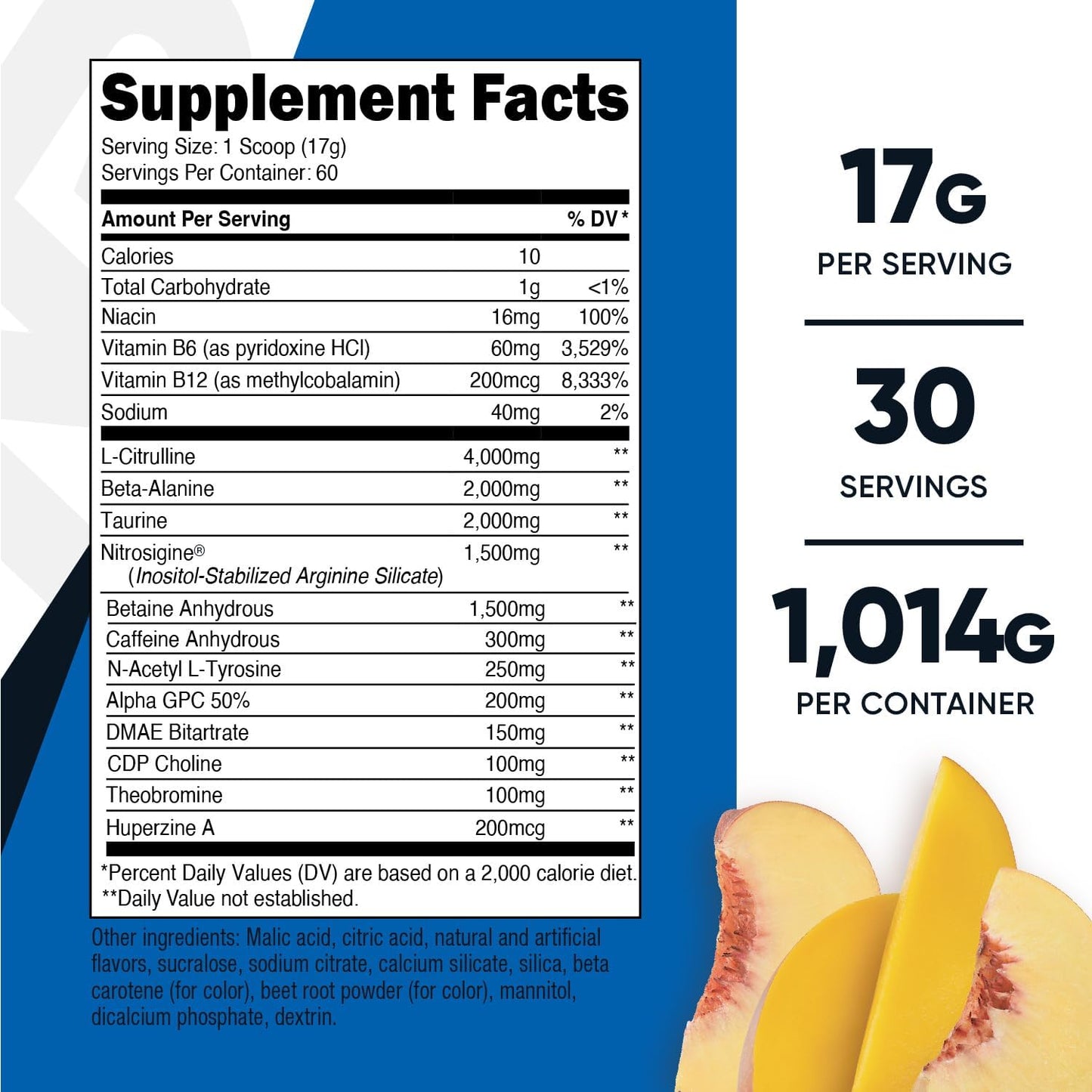 Nutricost Pre-X Xtreme Peach Mango PreWorkout Powder - 60 Servings, Vegetarian, Non-GMO & Gluten Free - BoostGo Australia