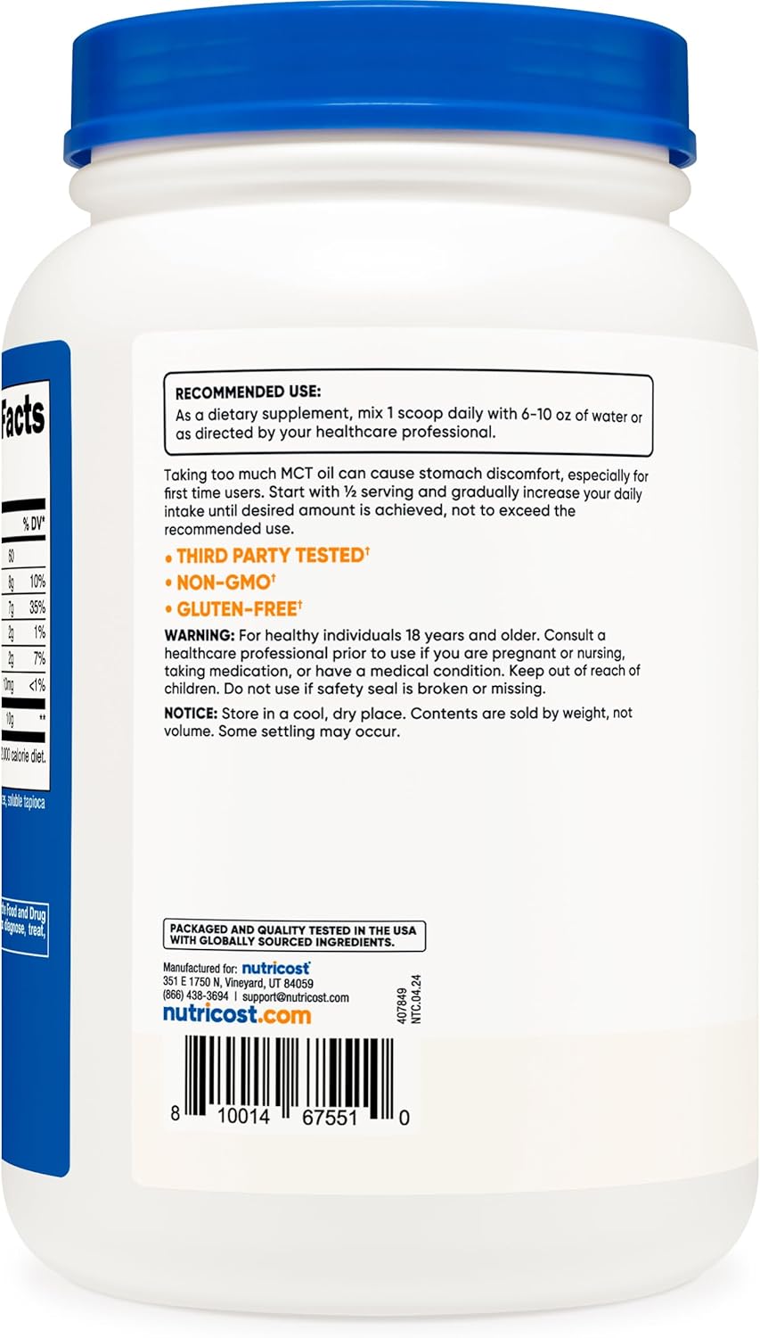 Nutricost Premium MCT Oil Powder - Ideal for Keto, Ketosis, and Ketogenic Diets - Non-GMO & Gluten Free - 2 LB (Unflavored)