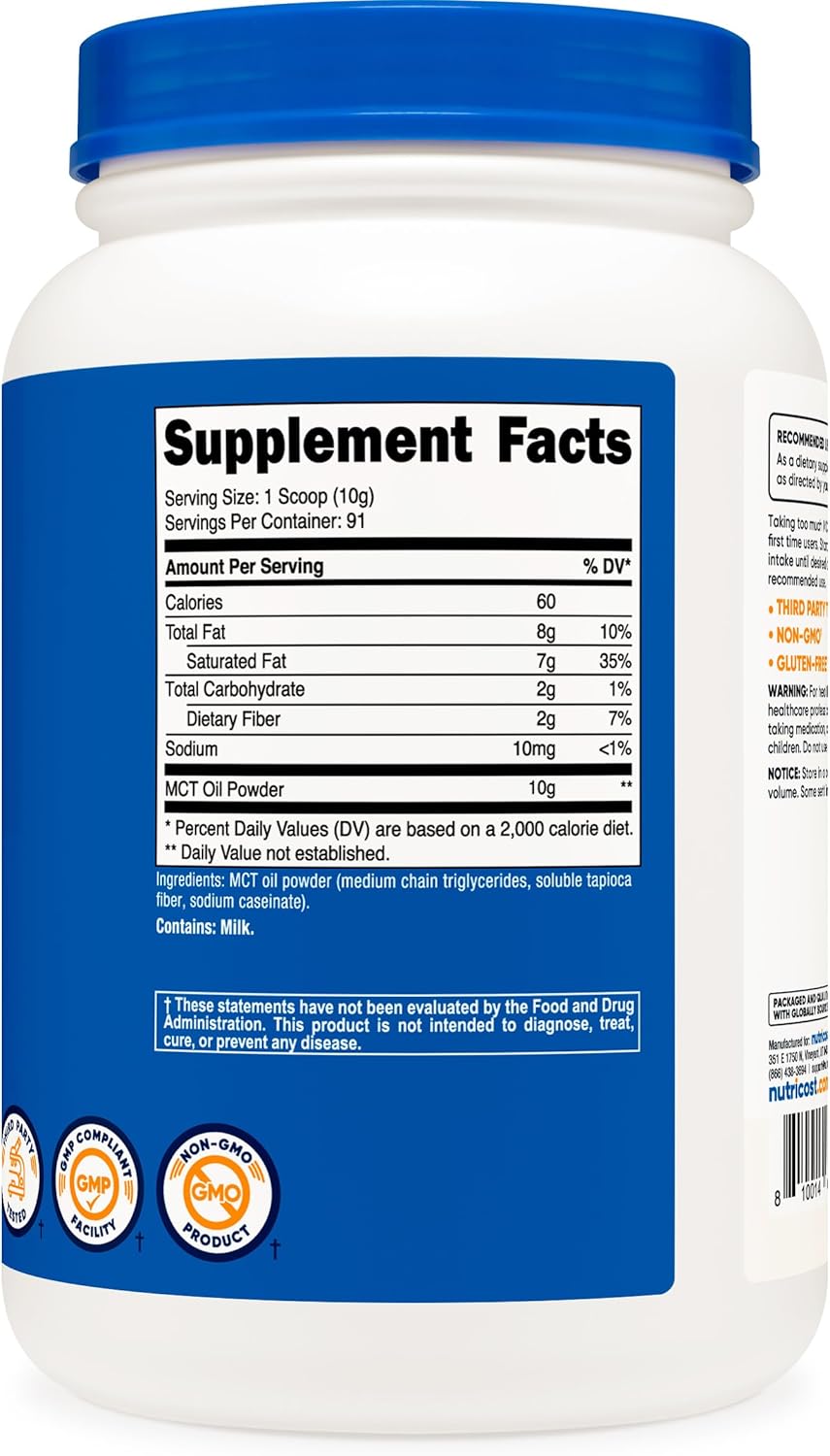 Nutricost Premium MCT Oil Powder - Ideal for Keto, Ketosis, and Ketogenic Diets - Non-GMO & Gluten Free - 2 LB (Unflavored)