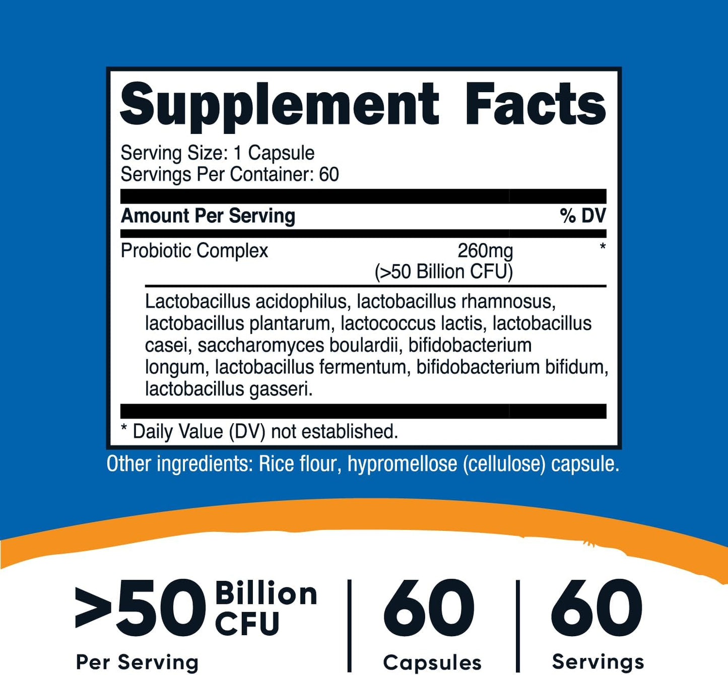 Nutricost Probiotic Complex - 50 Billion CFU, 60 Capsules (3 Bottles) - Men and Women's Probiotic - Veggie Caps, Non-GMO, Gluten-Free