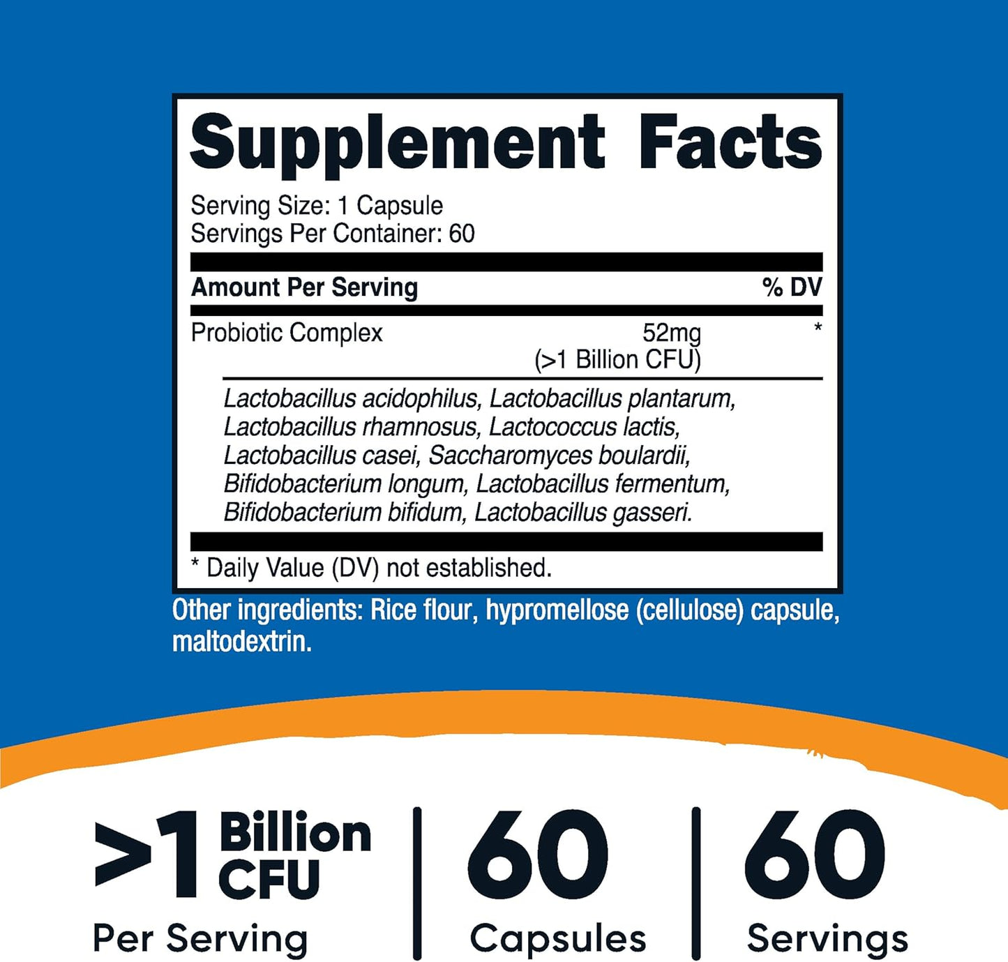 Nutricost Probiotic Complex - 60 Capsules, Over 1 Billion CFU, Gluten-Free & Non-GMO