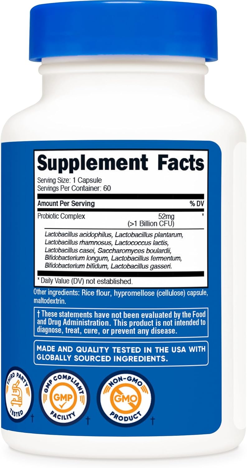 Nutricost Probiotic Complex - 60 Capsules, Over 1 Billion CFU, Gluten-Free & Non-GMO