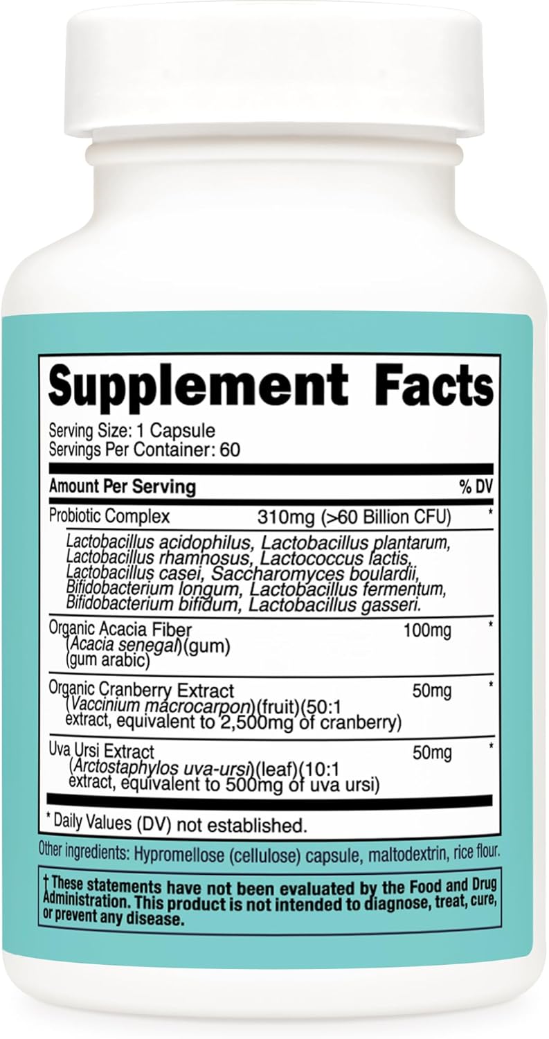 Nutricost Probiotic for Women with 60 Billion CFU, Acacia Fiber, Uva Ursi, & Cranberry Extract - 60 Capsules, Non-GMO & Gluten Free