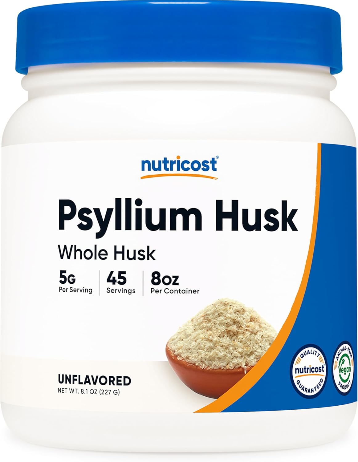 Nutricost Psyllium Whole Husk Powder Flakes - 8.1oz Gluten Free Non-GMO Supplement