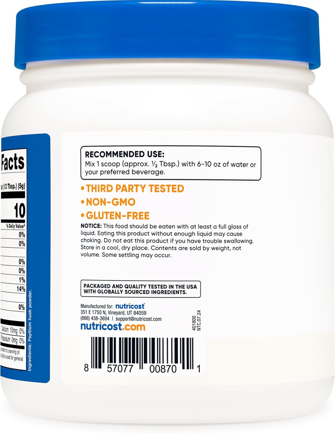 Nutricost Psyllium Whole Husk Powder Flakes - 8.1oz Gluten Free Non-GMO Supplement