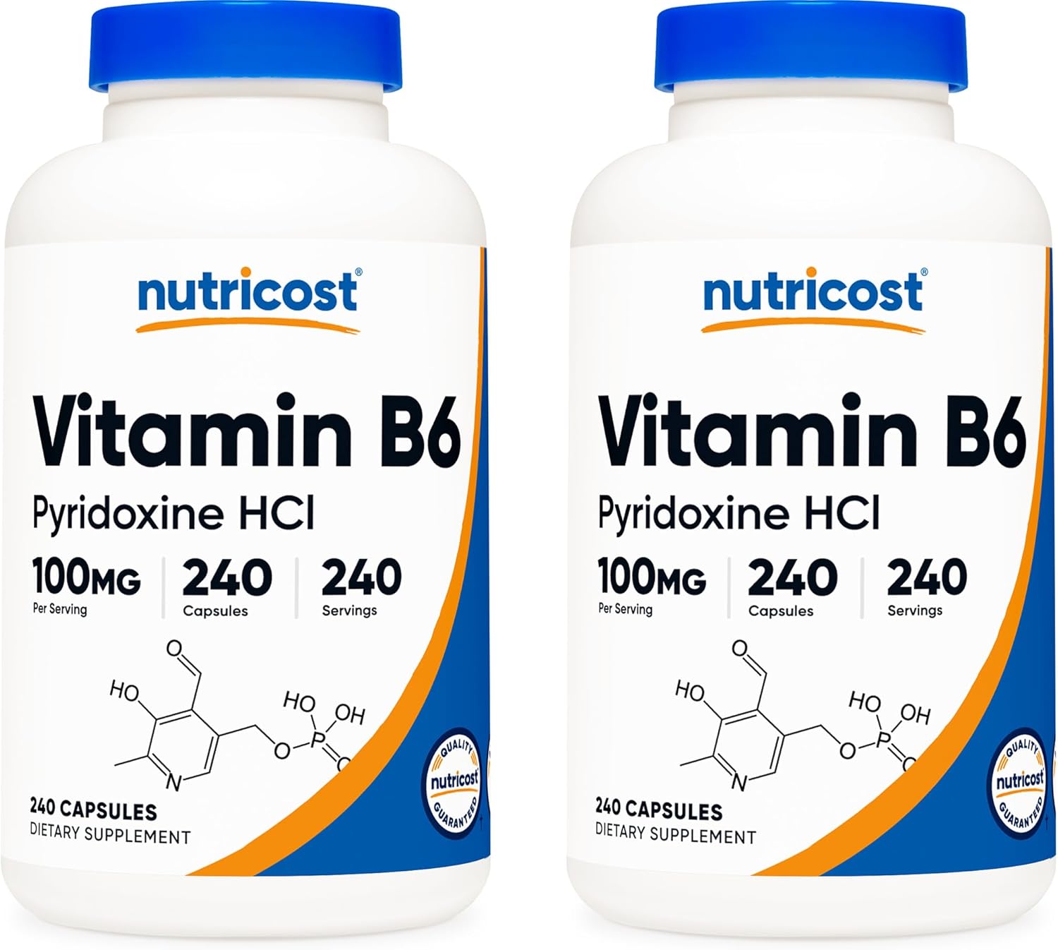 Nutricost Pyridoxine HCl Vitamin B6 100mg, 240 Capsules (2 Bottles) - High-Quality Supplement - BoostGo Australia