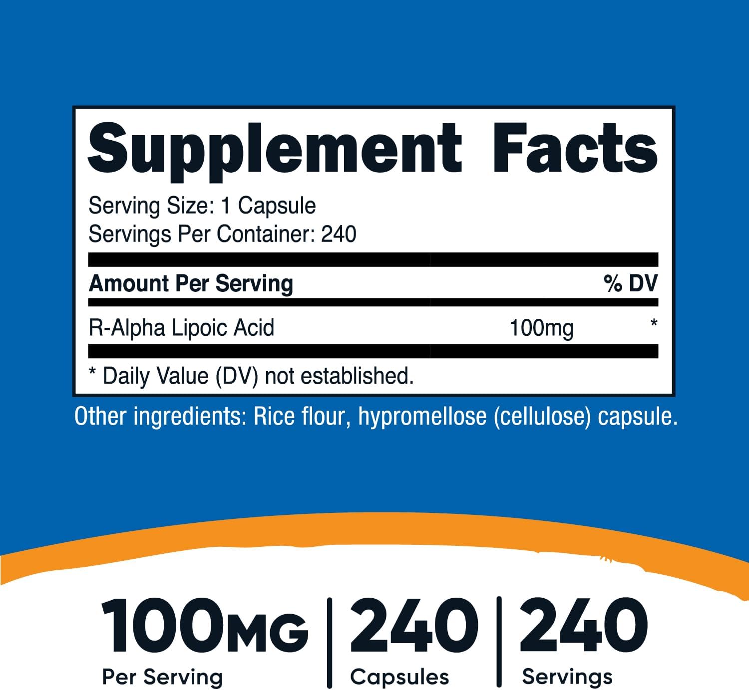 Nutricost R-Alpha Lipoic Acid Capsules - 100mg, 240 Count, Vegan, Non-GMO, Gluten Free
