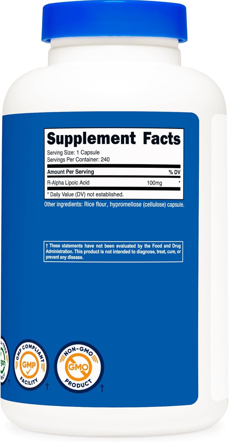 Nutricost R-Alpha Lipoic Acid Capsules - 100mg, 240 Count, Vegan, Non-GMO, Gluten Free