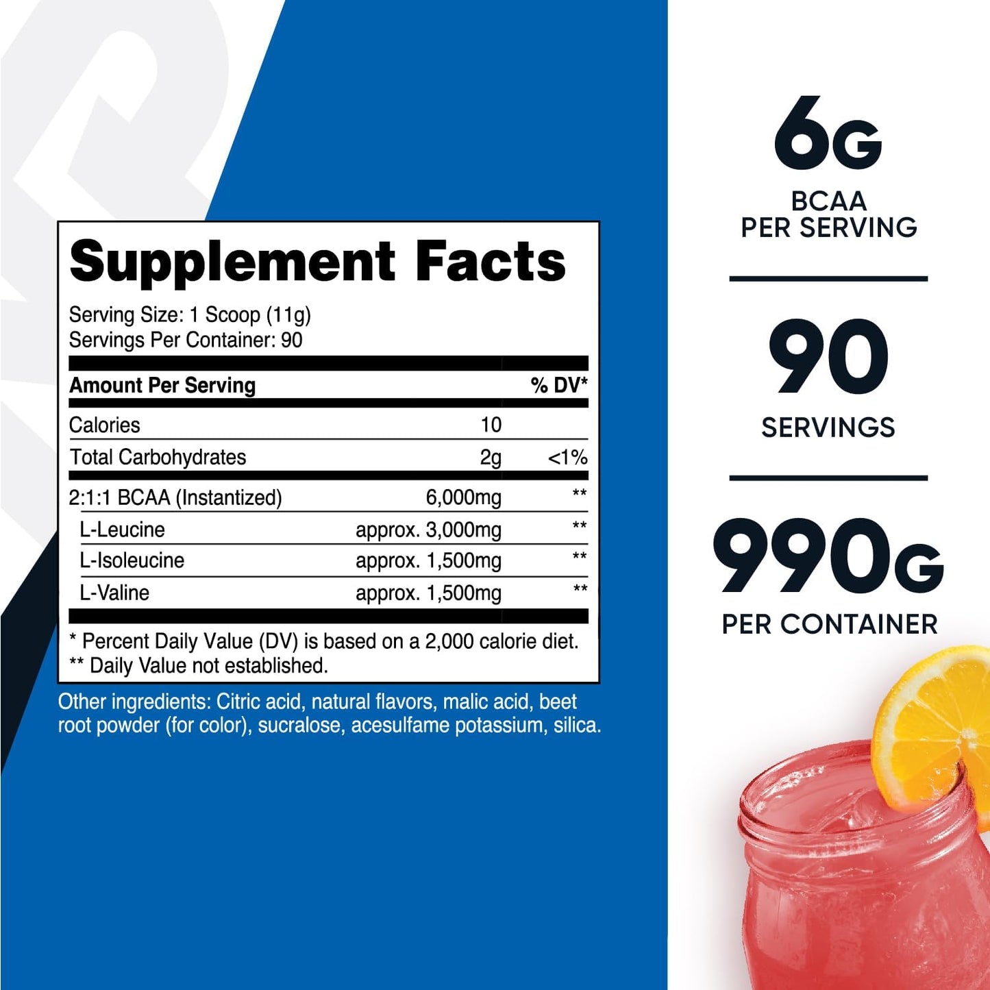 Nutricost Raspberry Lemonade BCAA Powder - 90 Servings, 2:1:1 Ratio