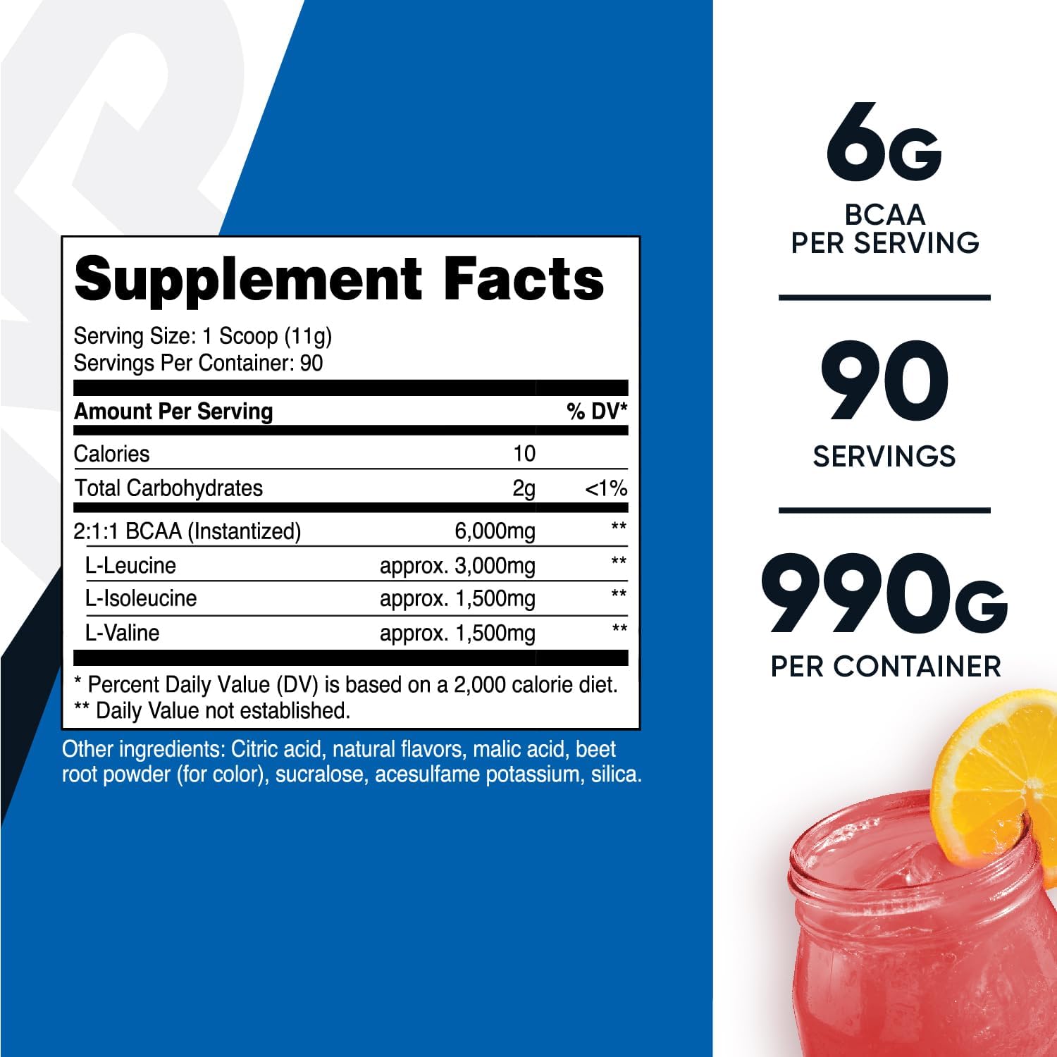 Nutricost Raspberry Lemonade BCAA Powder - 90 Servings, 2:1:1 Ratio