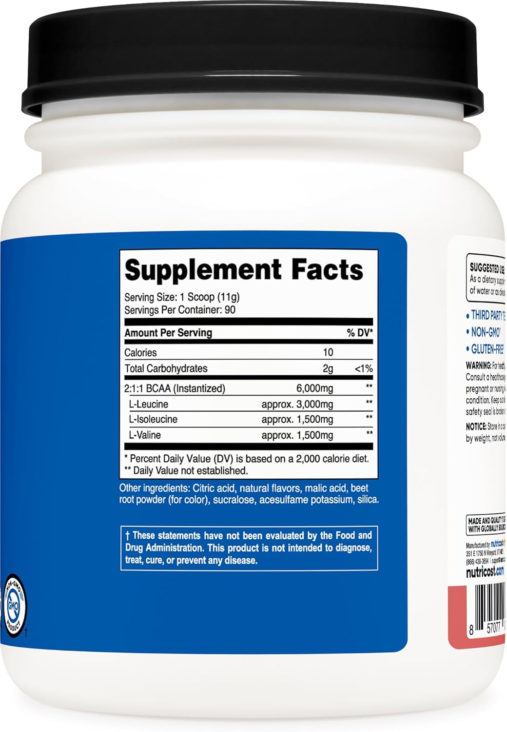 Nutricost Raspberry Lemonade BCAA Powder - 90 Servings, 2:1:1 Ratio