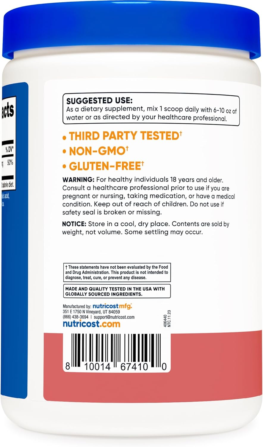 Nutricost Raspberry Lemonade Magnesium Citrate Powder - 500 Grams