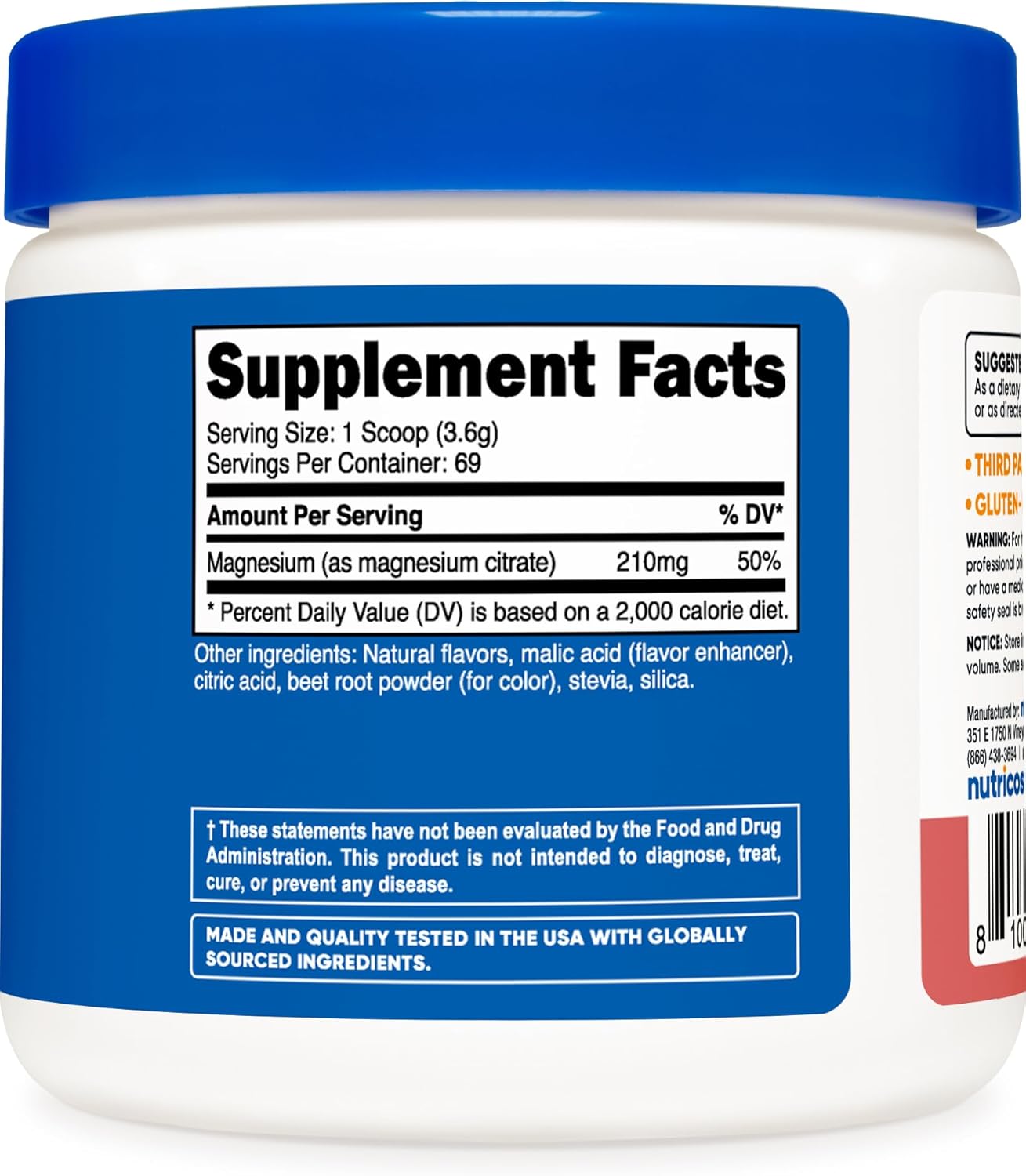 Nutricost Raspberry Lemonade Magnesium Citrate Powder - 250g
