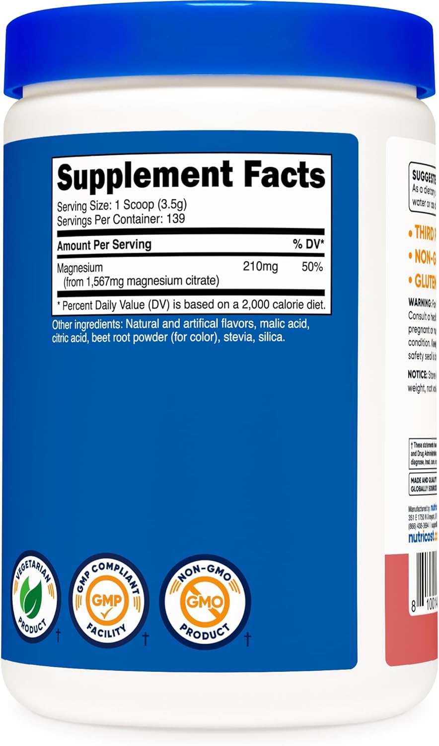 Nutricost Raspberry Lemonade Magnesium Citrate Powder - 500 Grams