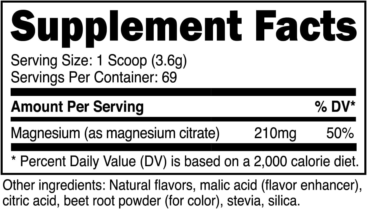 Nutricost Raspberry Lemonade Magnesium Citrate Powder - 250g