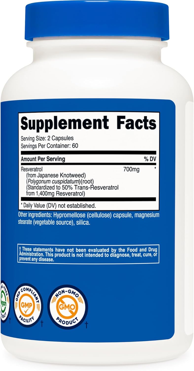 Nutricost Resveratrol Capsules - 700mg, 120 Count - Vegan, Gluten Free, Non-GMO Formula