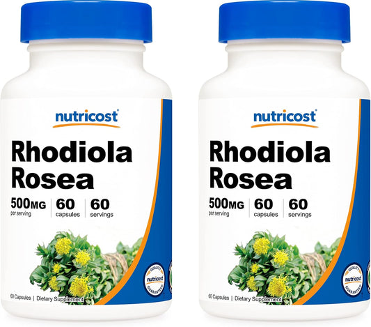 Nutricost Rhodiola Rosea 500mg Capsules - 2 Bottles, Gluten Free and Non-GMO Supplement