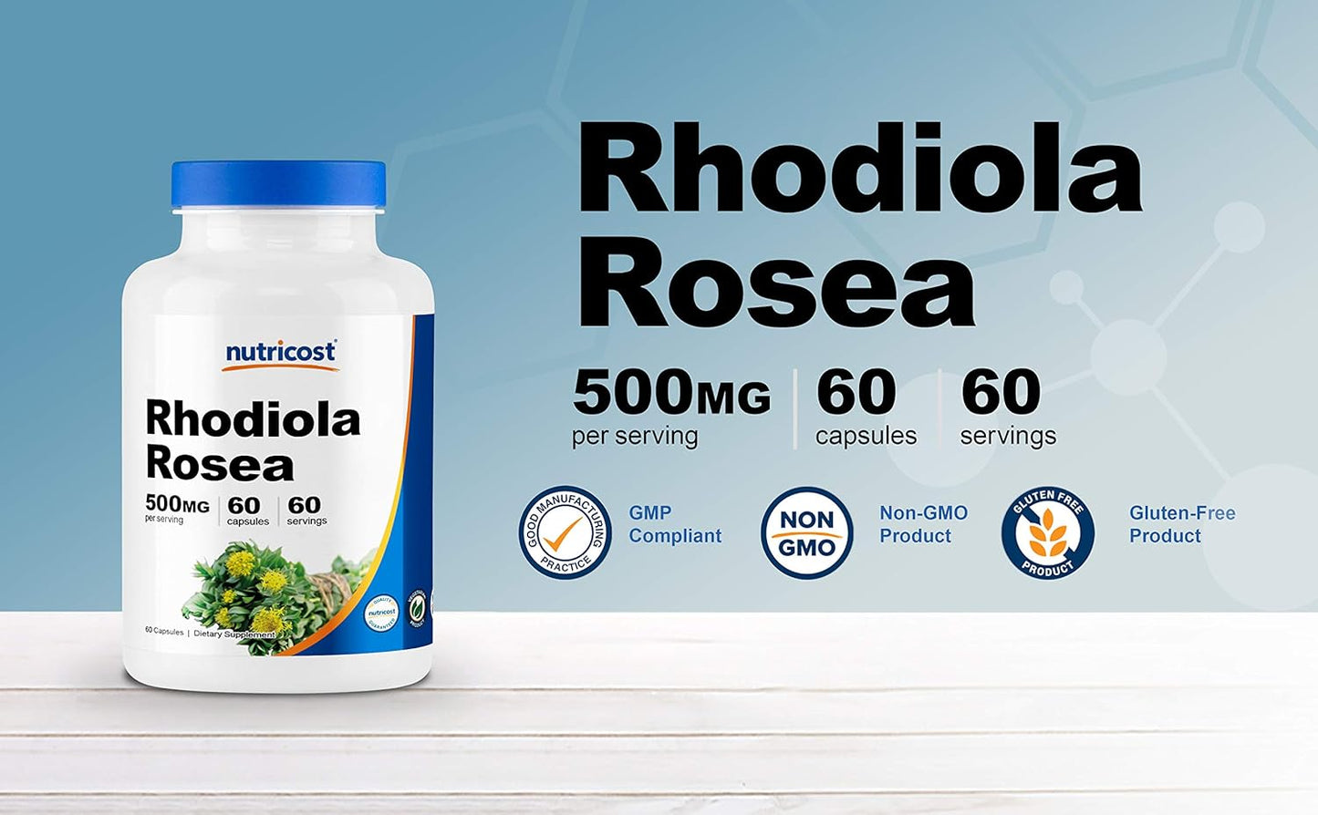 Nutricost Rhodiola Rosea 500mg Capsules - 2 Bottles, Gluten Free and Non-GMO Supplement