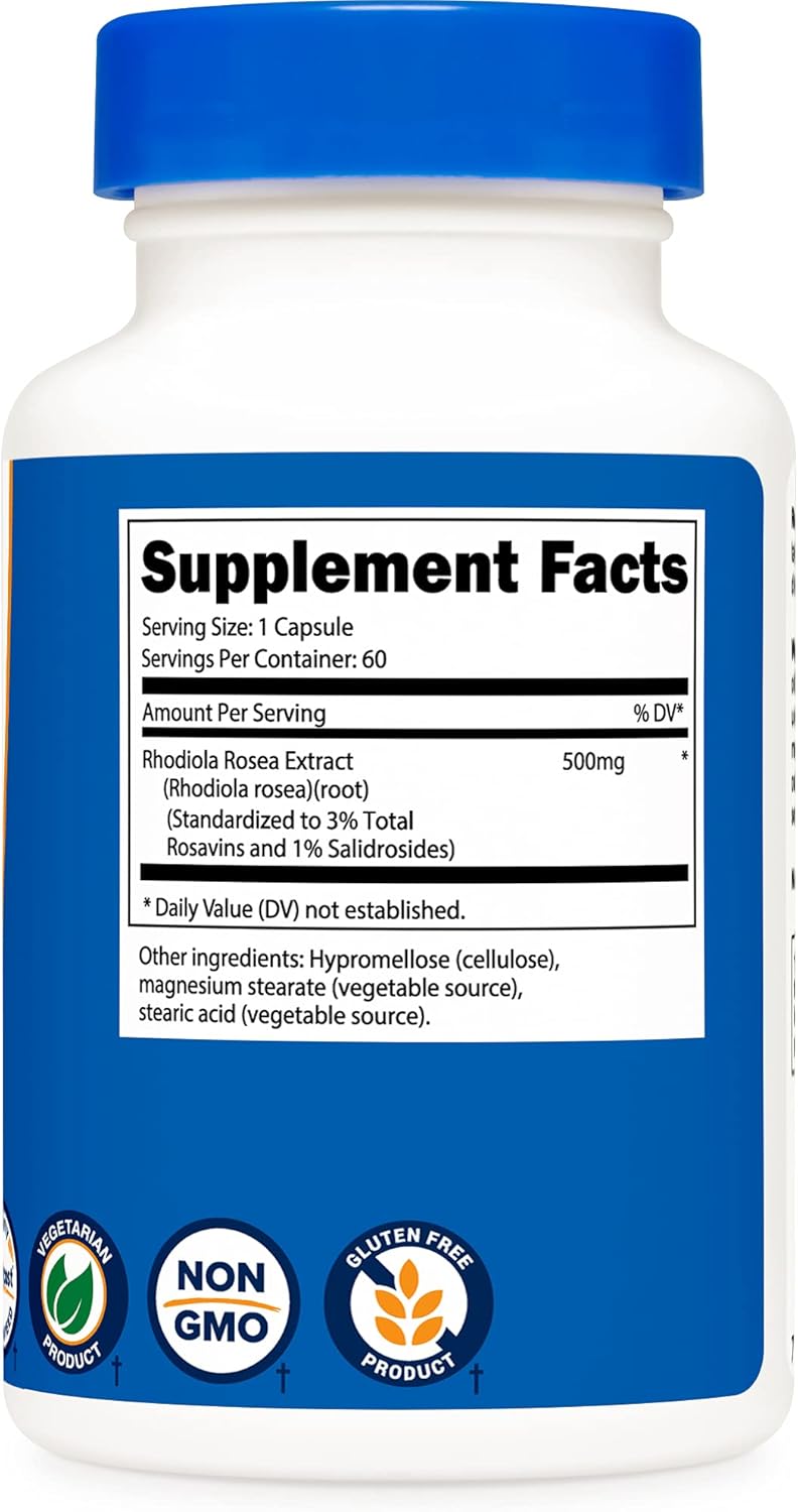 Nutricost Rhodiola Rosea 500mg Capsules - 2 Bottles, Gluten Free and Non-GMO Supplement