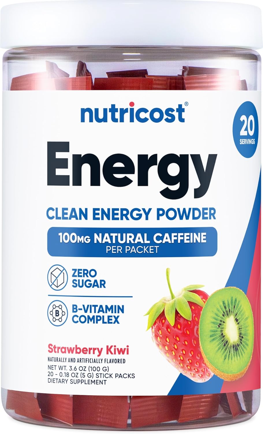 Nutricost Strawberry Kiwi Energy Complex Stickpack - 20 Servings, Gluten-Free & Non-GMO