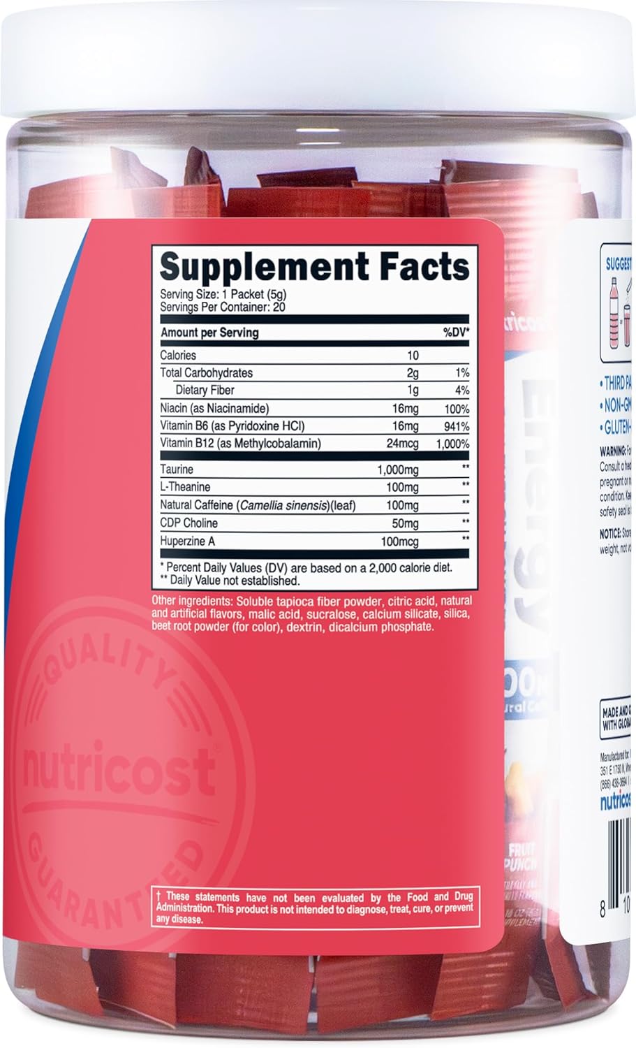 Nutricost Strawberry Kiwi Energy Complex Stickpack - 20 Servings, Gluten-Free & Non-GMO