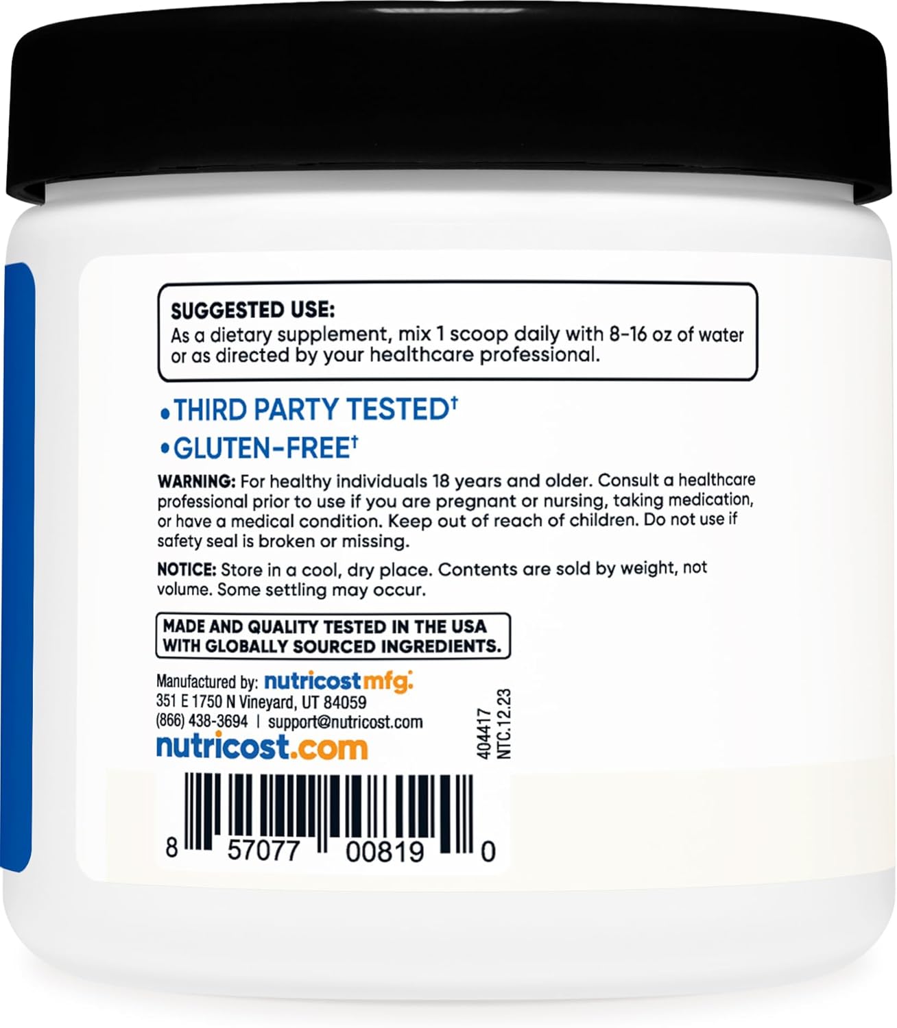 Nutricost Unflavored BCAA Powder - 30 Servings, Vegetarian, Non-GMO, Gluten Free, 2:1:1 Ratio