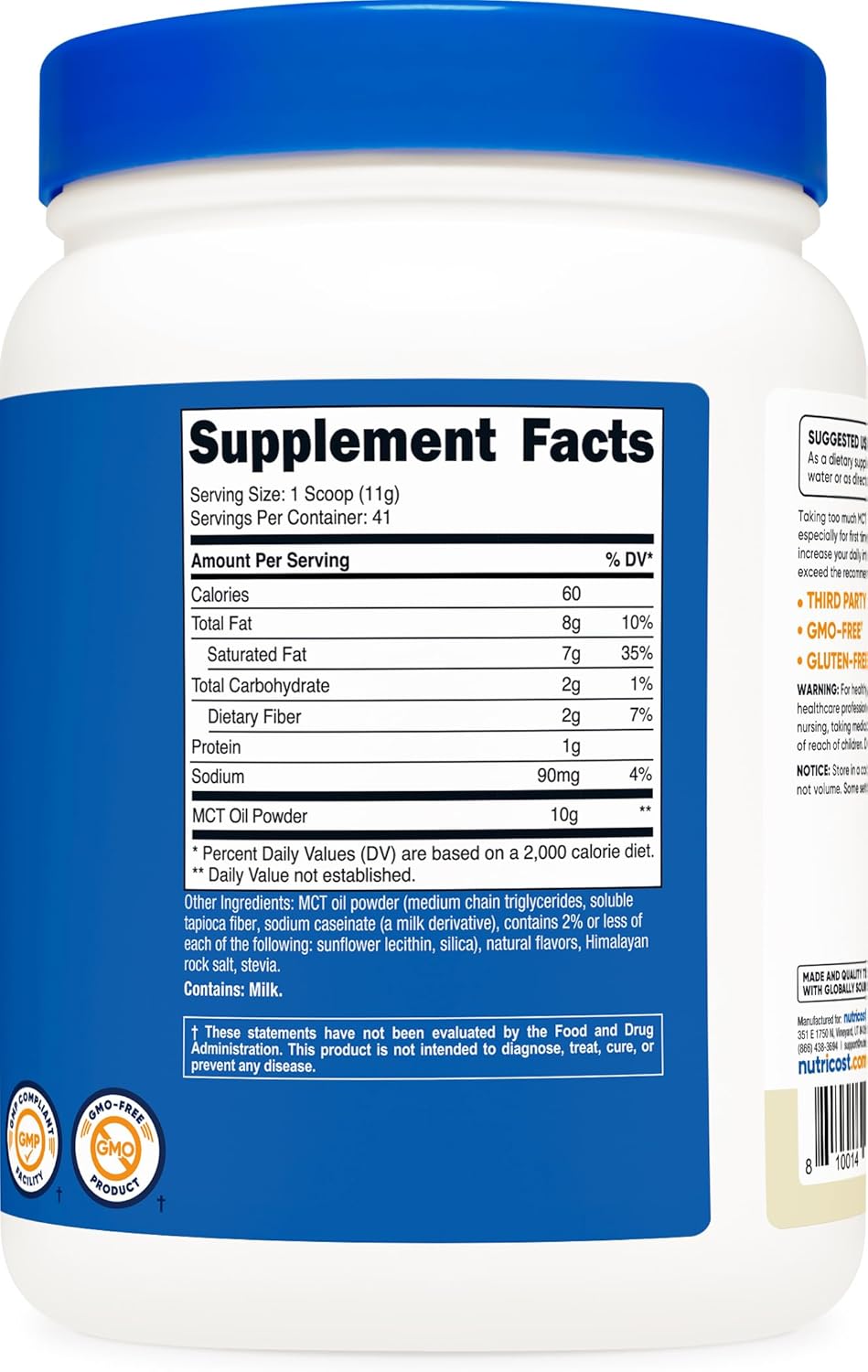 Nutricost Vanilla MCT Oil Powder (1 LB) - Ideal for Keto Diets, Zero Net Carbs, Non-GMO, Gluten Free