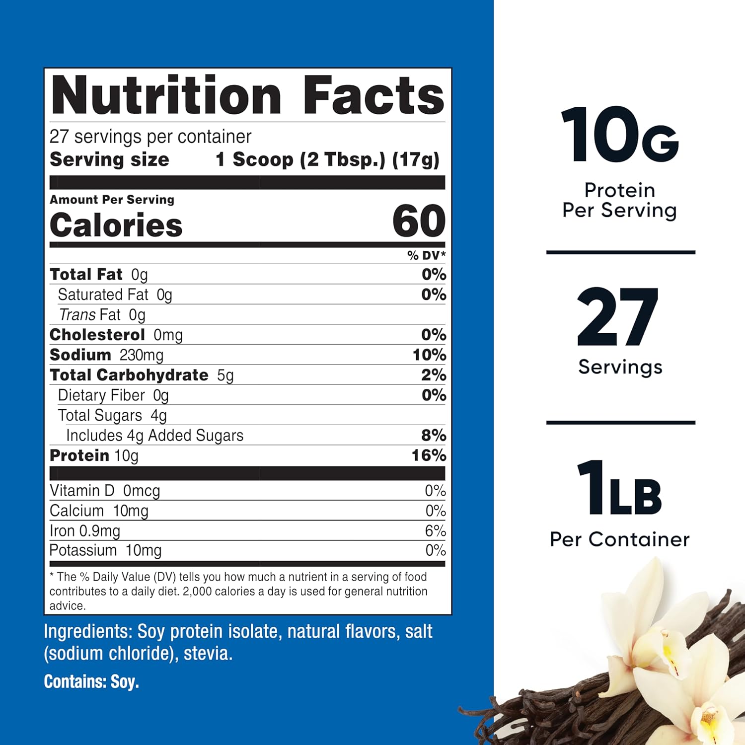 Nutricost Vanilla Soy Protein Isolate Powder - 1 LB, 10g Protein Per Serving, Vegan, Non-GMO, Gluten-Free