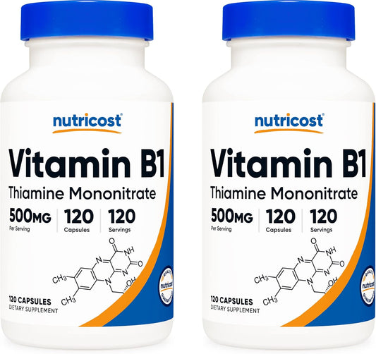 Nutricost Vitamin B1 (Thiamin) 500mg - 240 Capsules - 2 Bottles, High Strength Dietary Supplement